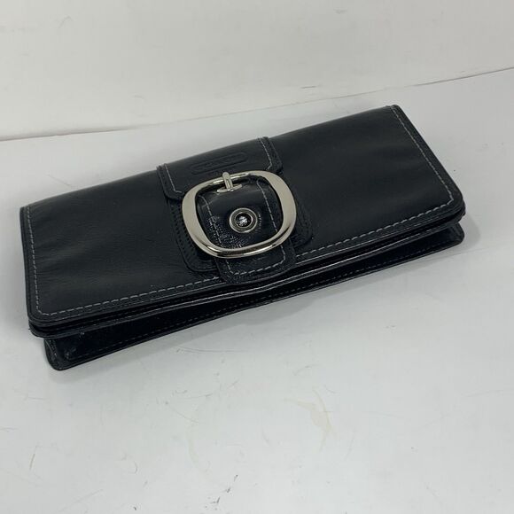 Coach Soho Black Leather Silver Buckle Multicompartment Wallet Womens - Picture 6 of 14